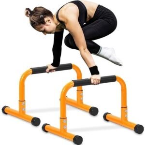 Push Up Bar, 14'' High Steel Parallettes & Dip Bar with Full Coverage Foam Handle