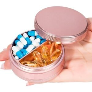 Pill Case 2 Compartment Metal Pill Box - Portable Travel Pill Container