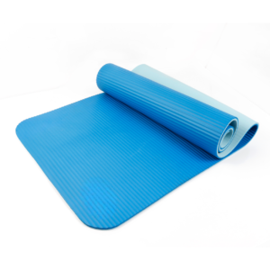 Two Tone Fitness Mat, 10mm, 72inx24in, Blue Color, NBR Foam, with Carry Strap